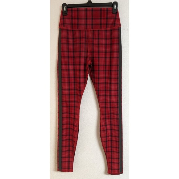 NEW! Wmn's ALO Occasion Buffalo Plaid Leggings in Scarlett Red w/Side Stripe M - Picture 2 of 16